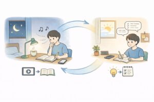 金曜日・勉強の話：夜のインプット、朝のアウトプットの挿絵