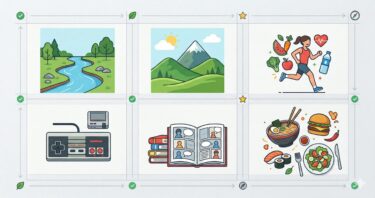 川・山・健康・ゲーム・漫画・食べ物をイメージした画像